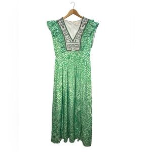 Sheridan French | Beaded Floral Ruffle Elegant Maxi Dress Quiet Luxury Sz Large